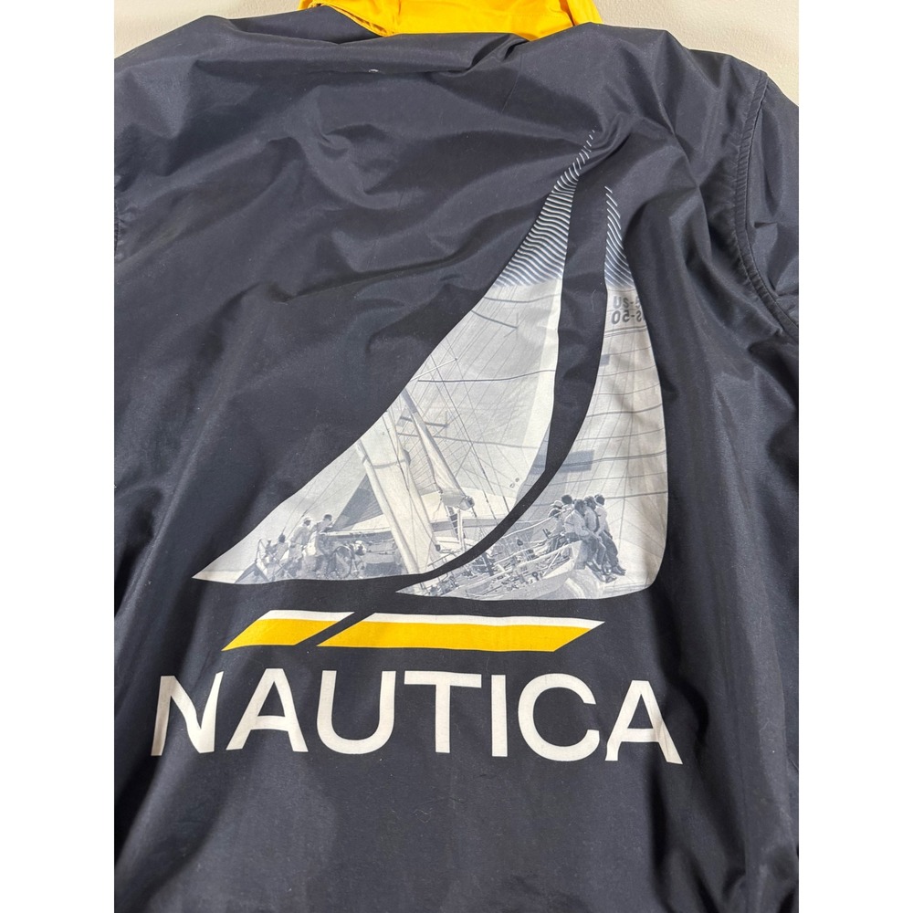 VTG 90s Nautica Mens Sailboat Graphic Windbreaker Navy Blue Yellow Full Zip XL